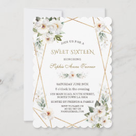 Elegant White Vild Ro Guld Sweet sixteen Inbjudningar