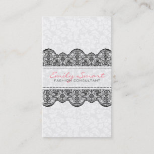 Elegant White Vintage Damasks Black Snöre Visitkort
