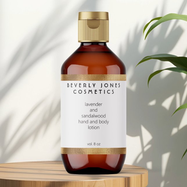 Elegant White w Guld Gräns Cosmetics-etikett Fraktsedel (Skapare uppladdad)