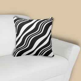 Elegant White Wave Line Mönster Black Kudde
