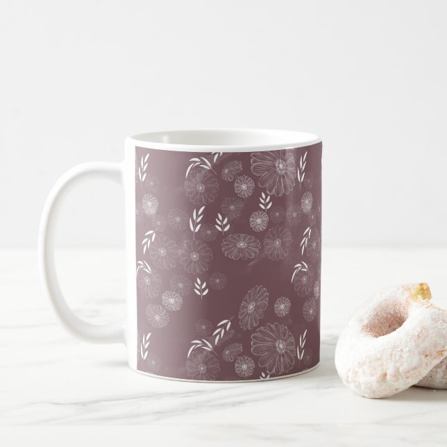 Elegant White Wildblomdoodles Mönster Kaffemugg (Med munk)