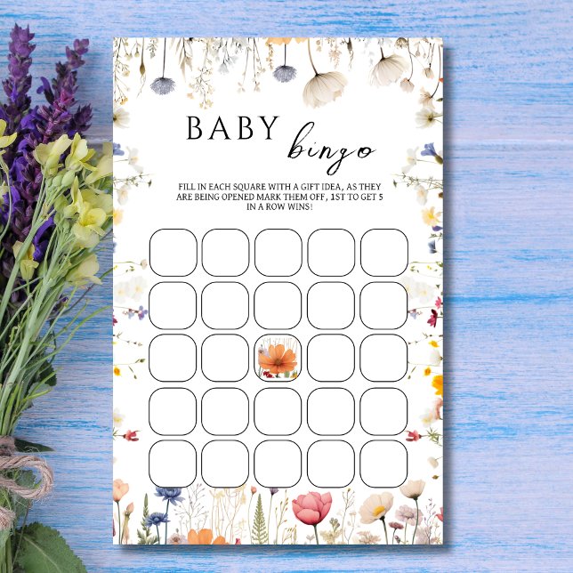 Elegant White Wildblomma Bloom Baby Shower Bingo (Skapare uppladdad)