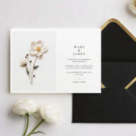 Elegant White Wildblomme Vågrät Loely Bröllop Inbjudningar