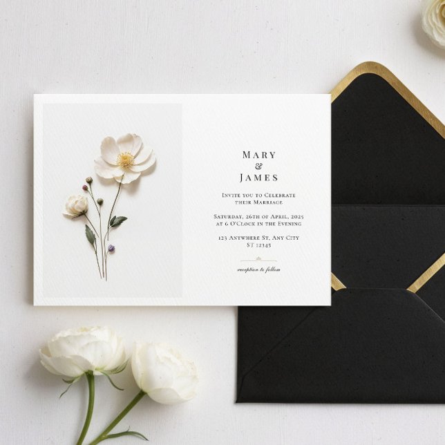 Elegant White Wildblomme Vågrät Loely Bröllop Inbjudningar (Skapare uppladdad)