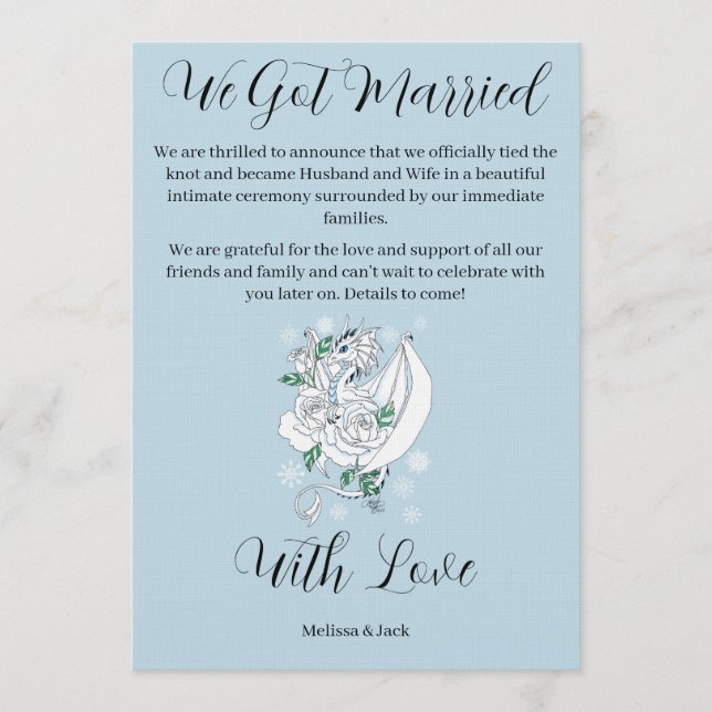 Elegant White Winter Fantasy Dragon Roses Wedding  Inbjudningar (Framsida)