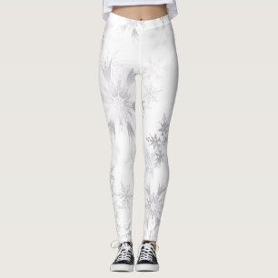 Elegant White Winter Snöflingor Leggings