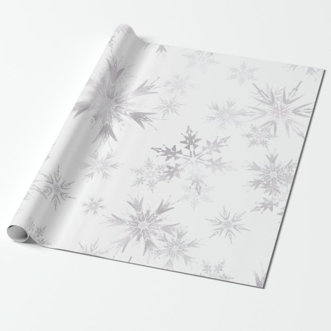 Elegant White Winter Snöflingor Presentpapper (Utrullad)