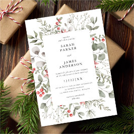 Elegant White Winter Watercolor Greenery Bröllop Inbjudningar