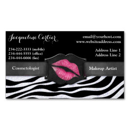 Elegant White Zebra Glitter Kiss Cosmetolog Magnetiska Visitkort