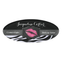 Elegant White Zebra Glitter Kiss Oval Namn bricka