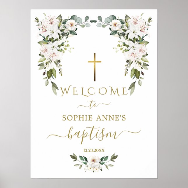 Elegant WhiteLily Vildros Dopskylt Poster (Framsidan)