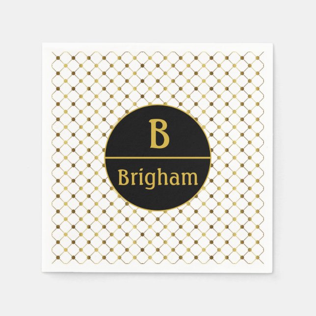 Elegant Whiter & Guld Dot Grid Split Monogram Pappersservett (Framsidan)