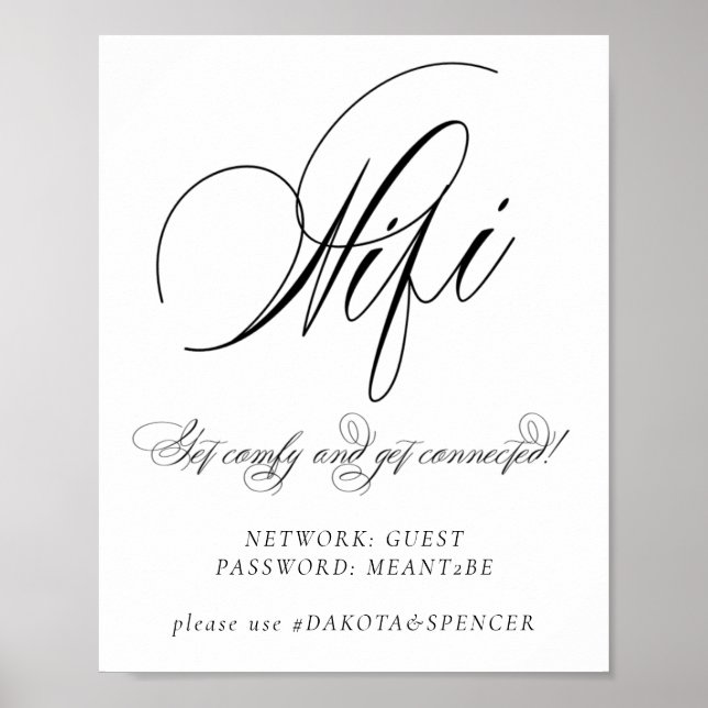 Elegant Wifi och Social Media Black Calligraphy Poster (Framsidan)