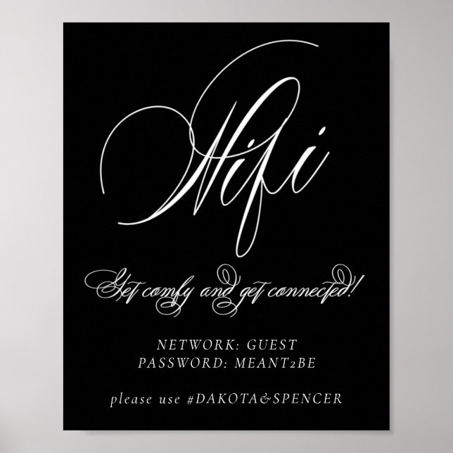 Elegant Wifi och Social Media White Calligraphy Poster (Framsidan)