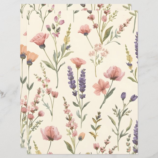 Elegant Wild flower Patterned Scrapbook Paper (Fram/baksida)