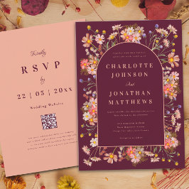 Elegant Wildblomarch Burgundy Fall Wedding Inbjudningar