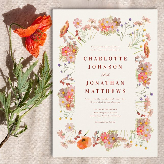Elegant Wildblomarch Fall Wedding Inbjudningar (Boho floral arch wedding invitation )
