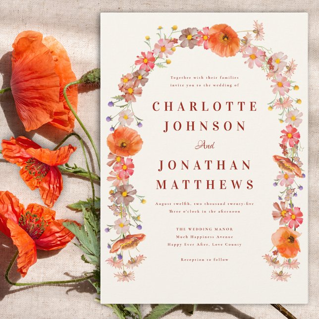Elegant Wildblomarch Fall Wedding Inbjudningar (Modern wildflower wedding invitation)