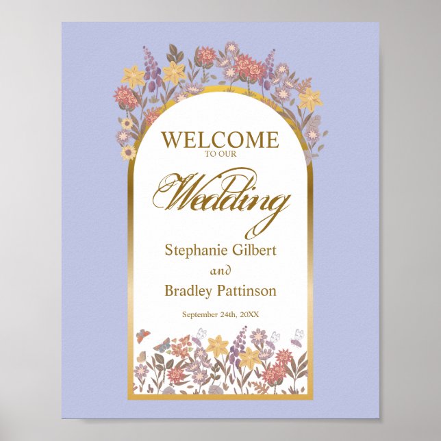 Elegant WildblomArch Guld Lavender Dusty Lila Poster (Framsidan)