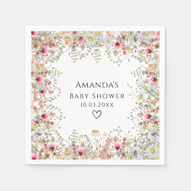 Elegant WildblomBaby Shower Pappersservett (Framsidan)