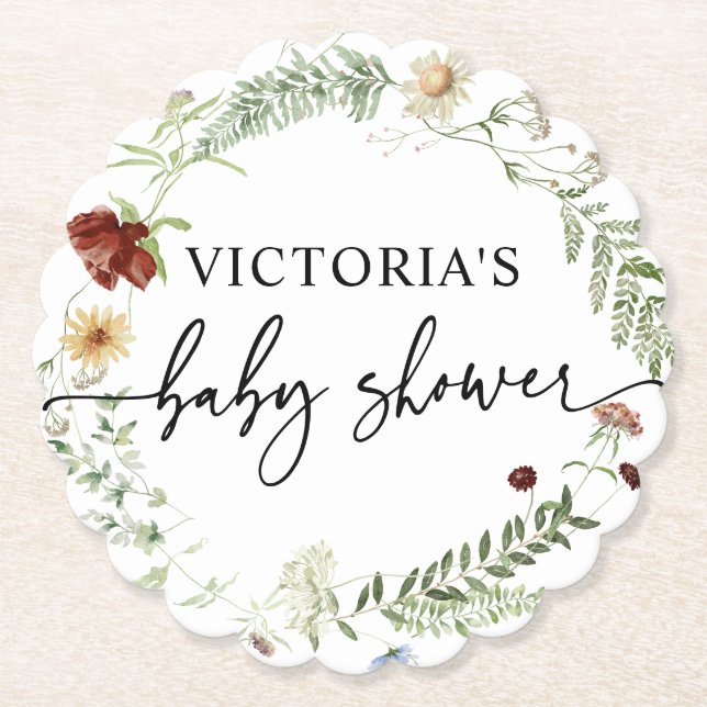 Elegant WildblomBaby Shower Underlägg Papper (Framsida)