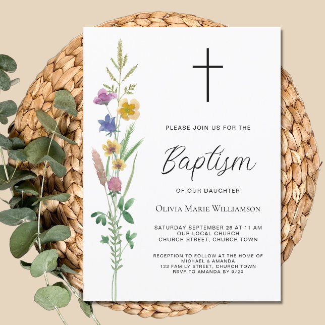 Elegant Wildblombaptism Inbjudningar (Skapare uppladdad)