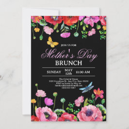 Elegant WildblomBlack Chic Mors dag Brunch Inbjudningar