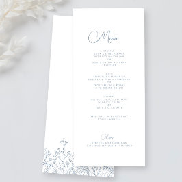 Elegant WildblomBlommigt Dusty Blue Bröllop Menu Meny