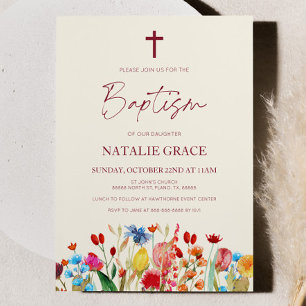 Elegant WildblomBlommigt Garden Baptism Inbjudningar