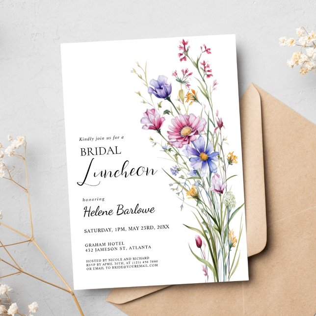 Elegant WildblomBlommigt Möhippa Luncheon Inbjudningar (Elegant Wildflower Floral Bridal Luncheon Invitation)