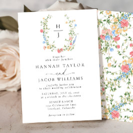 Elegant WildblomBlommigt Monogram Bröllop Inbjudningar