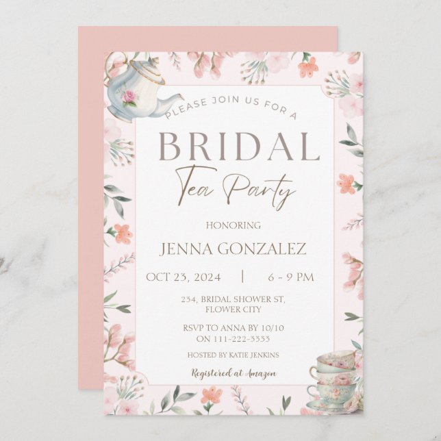 Elegant WildblomBlommigt Tea Party Möhippa Inbjudningar (Fram/baksida)