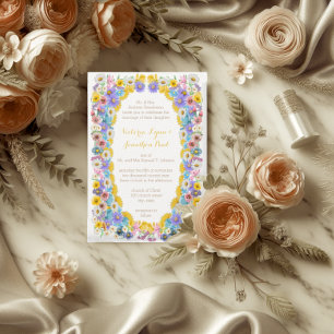 Elegant Wildblombloom Gult Elegance Bröllop Inbjudningar