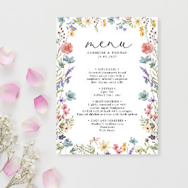 Elegant Wildblombloom Romantic Script Bröllop Meny