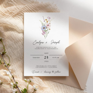 Elegant WildblomBoho Blommigt Bouquet Bröllop Inbjudningar