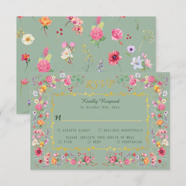 Elegant Wildblombotanical Vår Garden Wedding OSA Kort (Fram/baksida)