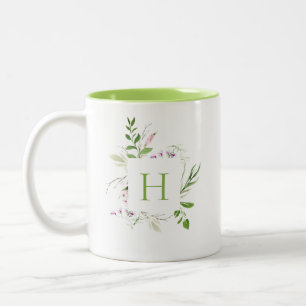 Elegant Wildblombotaniska Monogram Två-Tonad Mugg