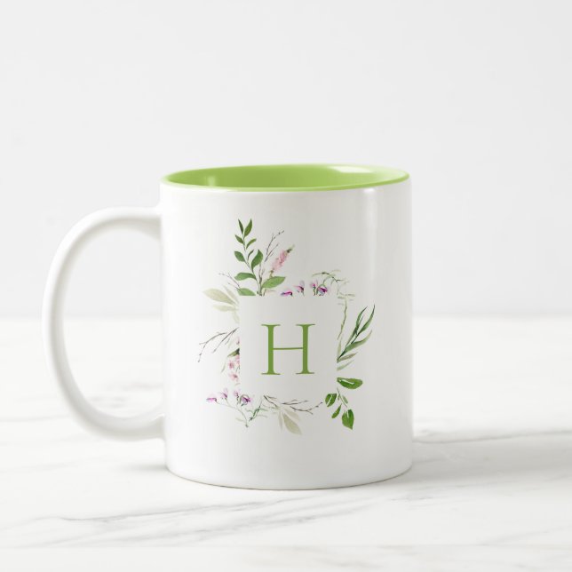 Elegant Wildblombotaniska Monogram Två-Tonad Mugg (Vänster)