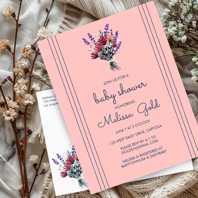 Elegant WildblomBouquet BABY SHOWER ANPASSNINGSBAR Inbjudan Vykort (Elegant Wildflower Bouquet BABY SHOWER CUSTOM Invitation Postcard)