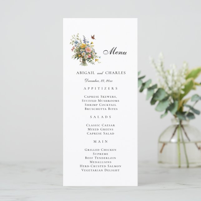 Elegant WildblomBouquet Menu Meny (Stående Fram)