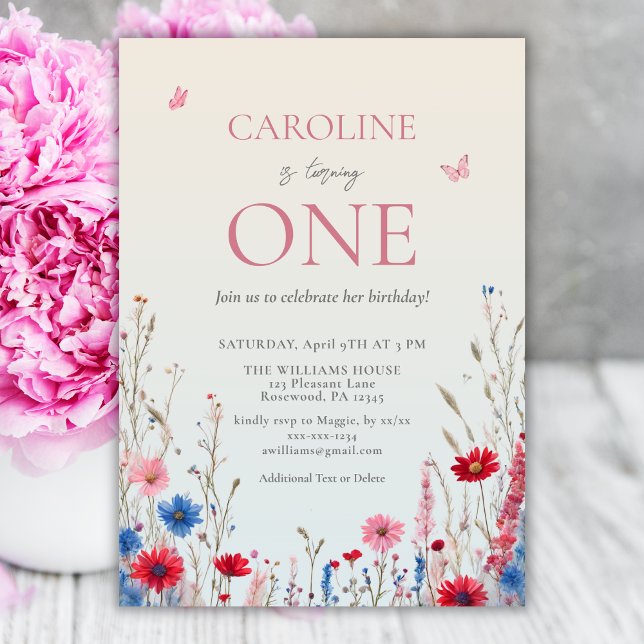 Elegant Wildblomflicka 1:a födelsedagen Inbjudningar (Skapare uppladdad)