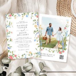 Elegant Wildblomfoto QR-kod OSA Bröllop Inbjudningar