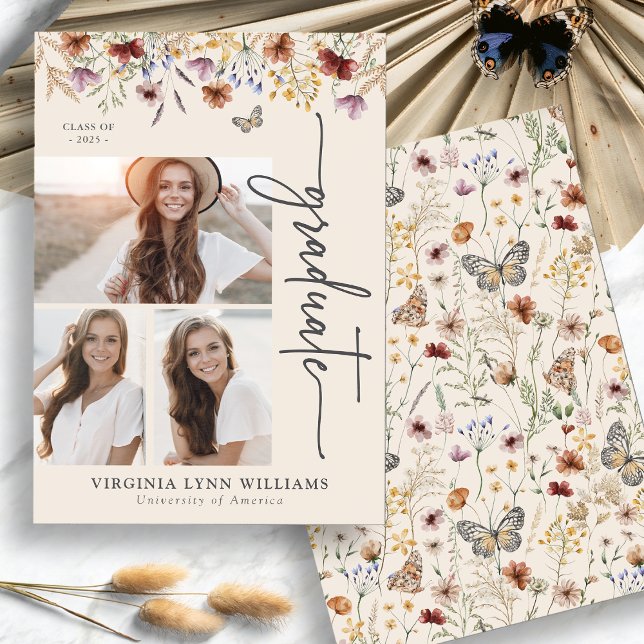 Elegant Wildblomfoto Student Meddelande (Elegant Wildflower Collage Picture Graduate Announcement by Painted Paperie
)