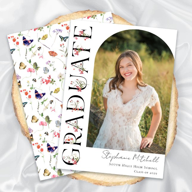 Elegant Wildblomfoto Studenten Meddelande (Elegant Wildflower Photo Graduation Announcement)