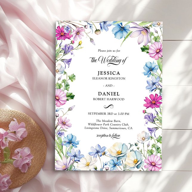 Elegant WildblomGarden Blommigt Bröllop Inbjudningar (Wildflower Garden Wedding Invitation by Darling & May)
