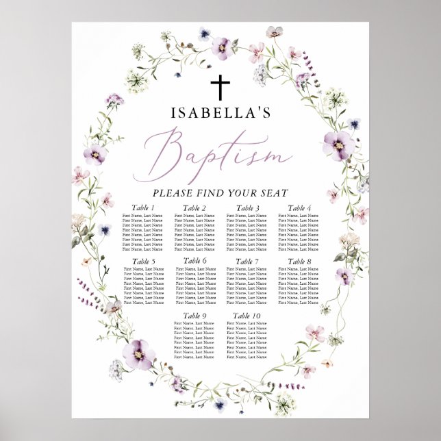 Elegant WildblomGirl Baptism Sittdiagram Poster (Framsidan)