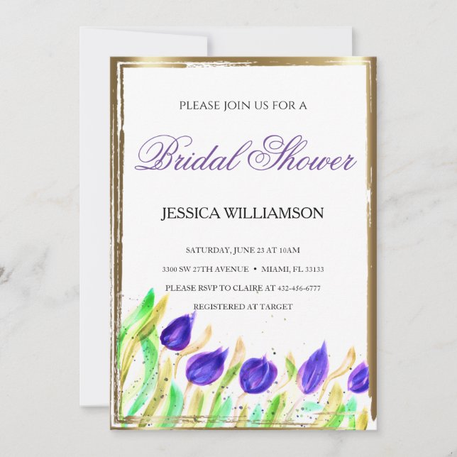 Elegant Wildblomgyllden Inbjudningskort för möhipp (Framsida)