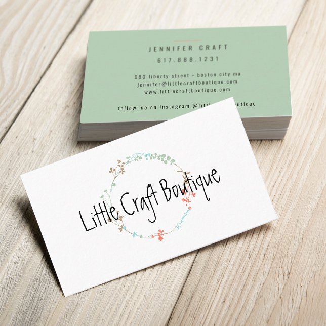 Elegant Wildblomline Line Art WAN Visitkort (Elegant Wildflower Line Art Wreath Business Card)