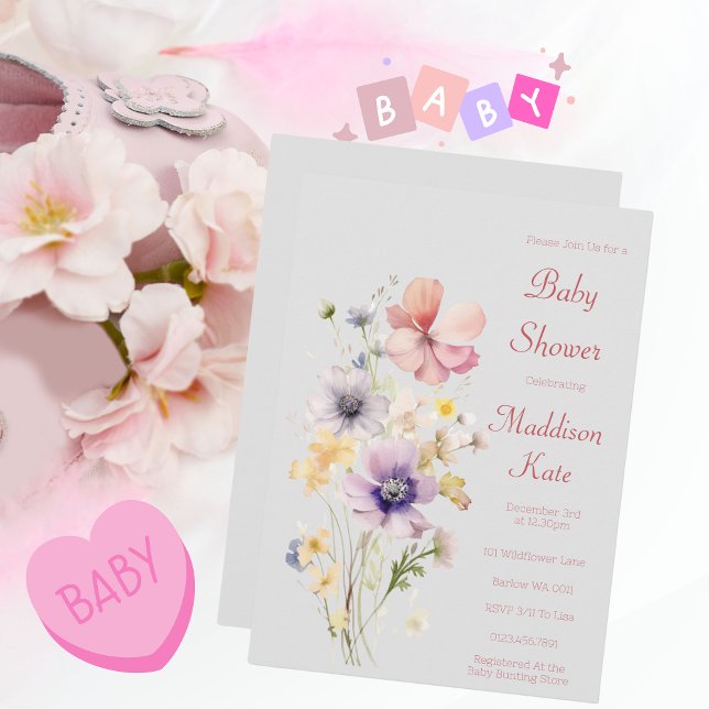 Elegant Wildblomma Baby Shower Inbjudningar (Wildflower Baby Shower)