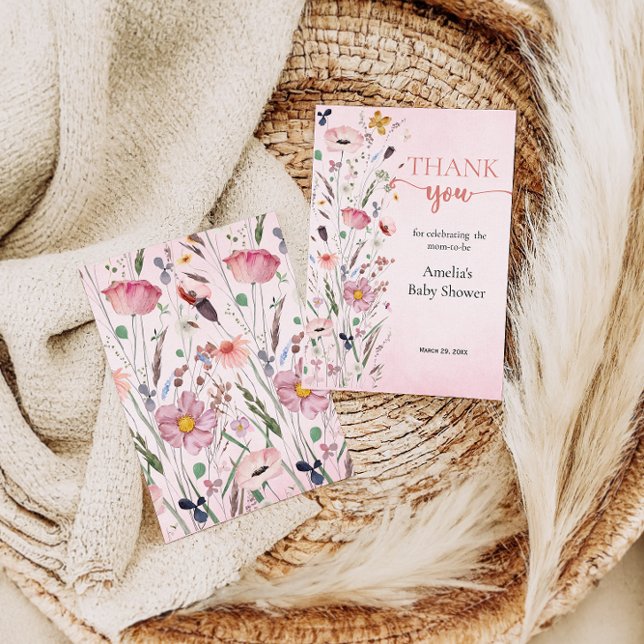 Elegant Wildblomma Baby Shower Tack Kort (Skapare uppladdad)